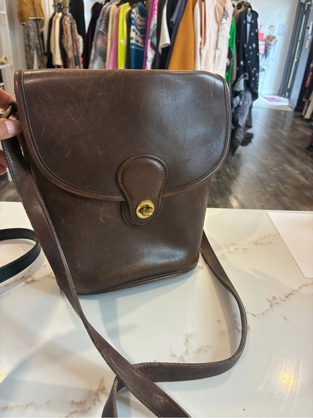Coach vintage Brown Leather Messenger Bag with Brass Turn-Lock